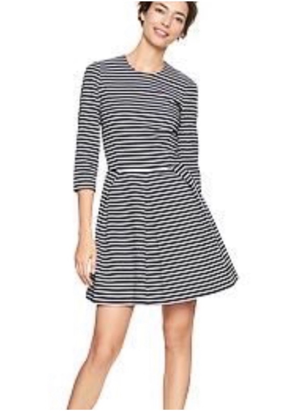 Gap Navy White Striped Fit & Flare Dress 3/4 Sleeve Skater Dress Size 6